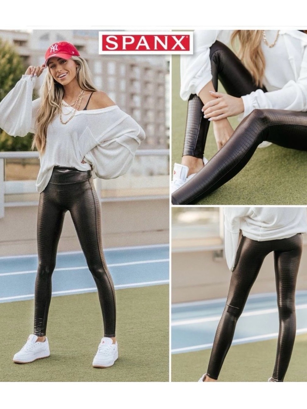 SPANX Faux croc Leather High-Waist Leggings - Shiny Black